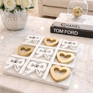 Chanel Gold and White Heart and Bow Tic Tac Toe Decor